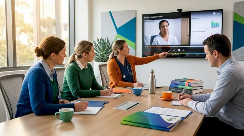 Healthcare team reviewing patient journey video