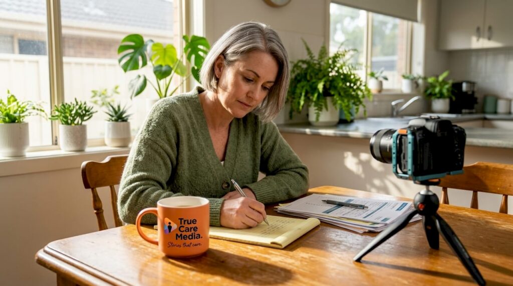 Home care agency manager planning video shoot
