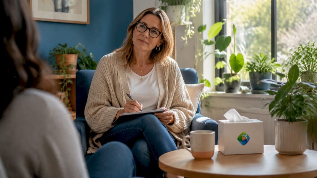 Psychologist attentive in therapy session