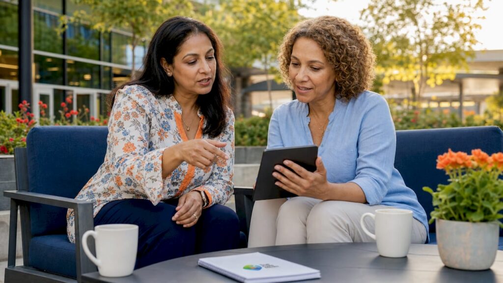 Doctor explaining treatment video to patient