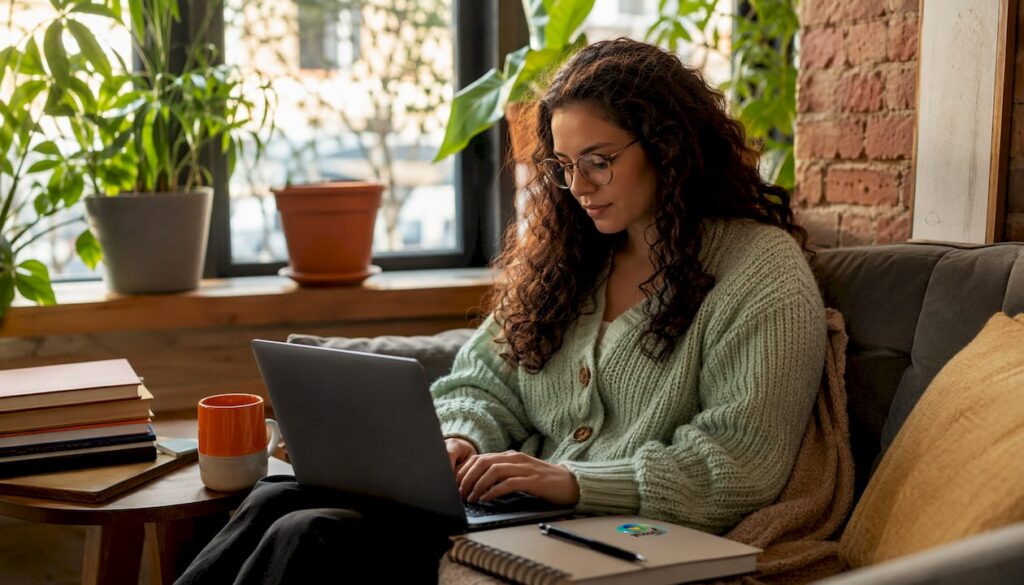 Woman typing lived experience mental health story