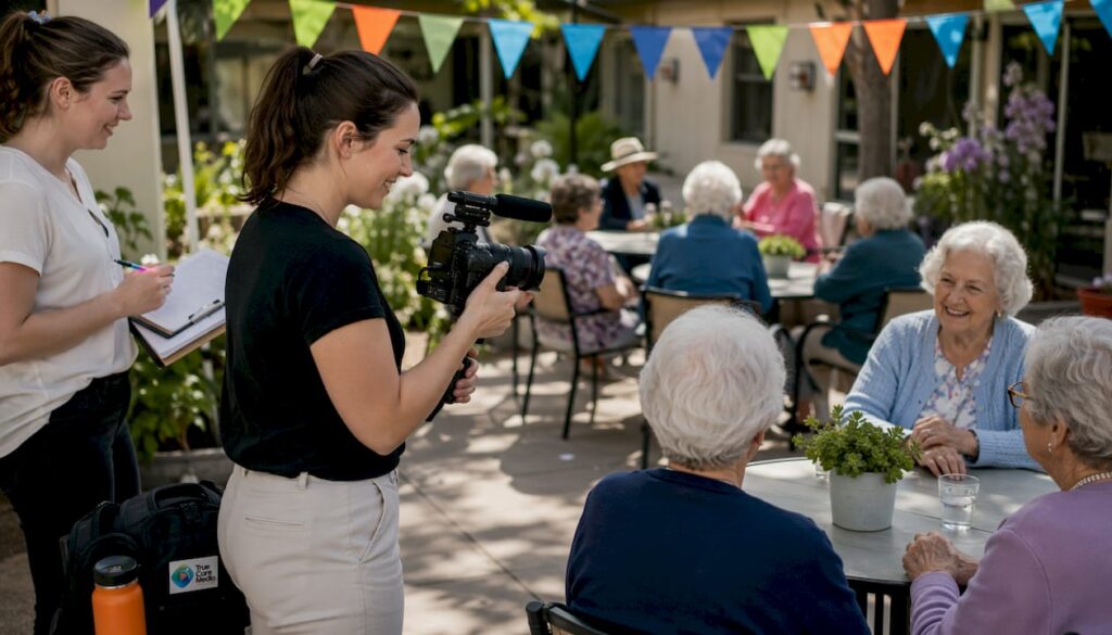 Videographer filming aged care community event