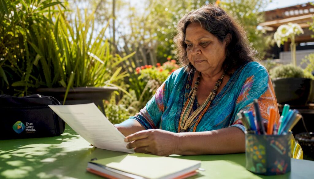 Indigenous woman reviewing NDIS consent form
