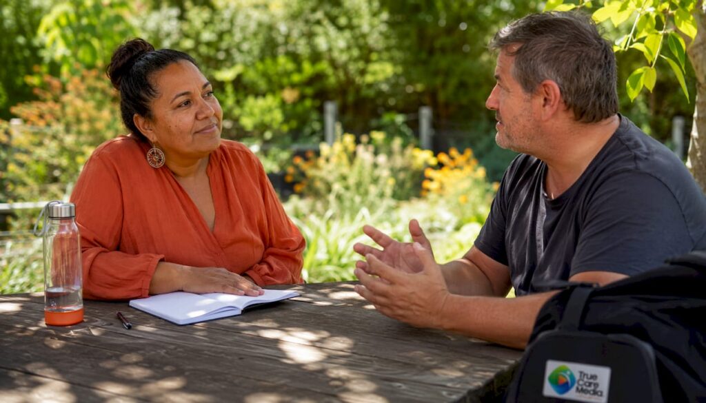 Support worker and participant storytelling session