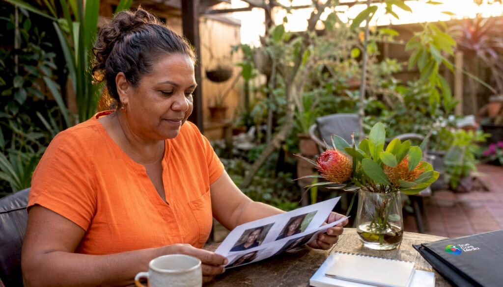 Care worker reviewing profile papers at home