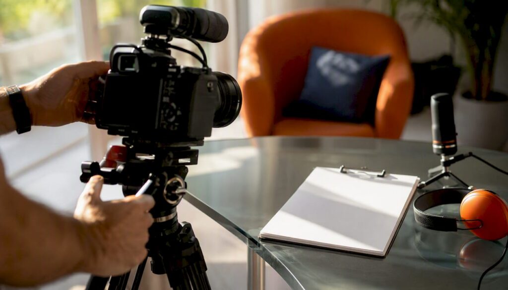 Video setup with consent forms on table