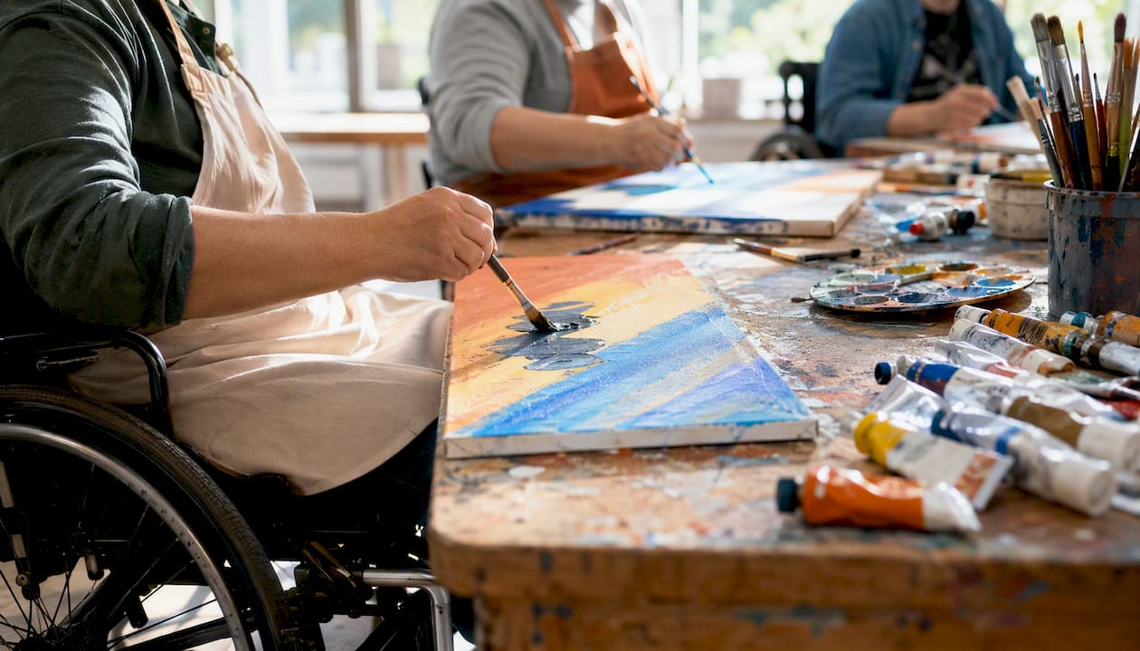 Hands shaping clay on pottery wheel in art studio