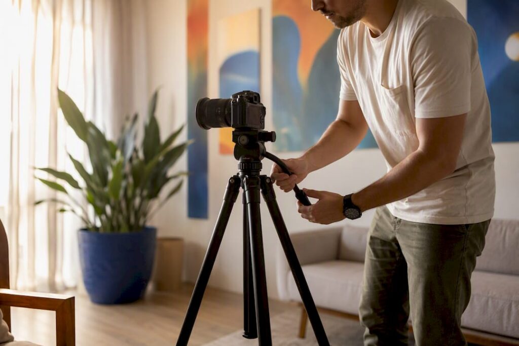 Camera tripod adjustment in healthcare room