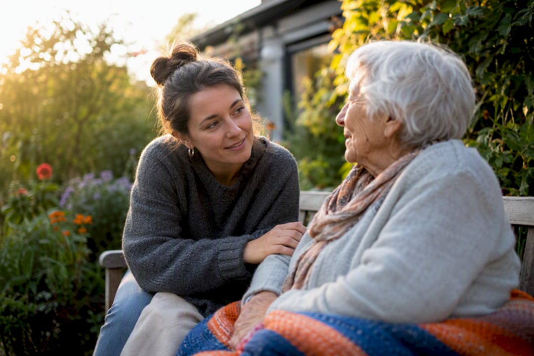 Care worker sharing compassionate moment indoors