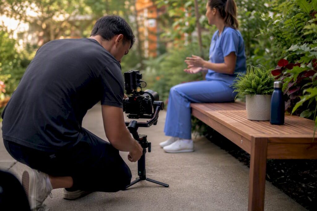 Hospital recruitment video shoot in progress