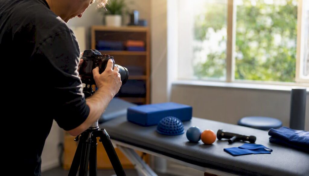 Photographer setting up camera in clinic room