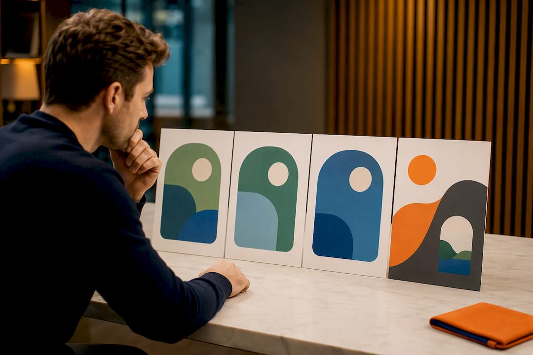 Illustration contrasting generic and distinctive brand identities